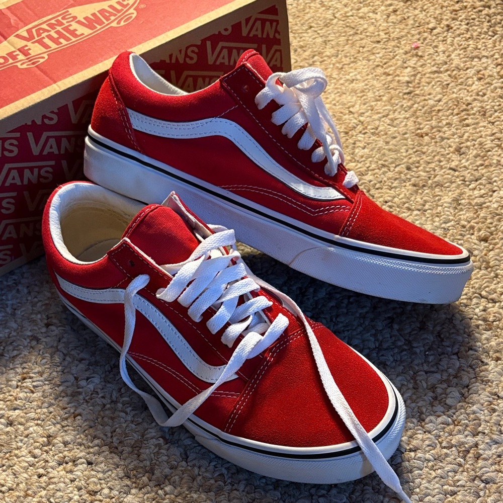 Vans Classic Red and White Low-Top Sneakers